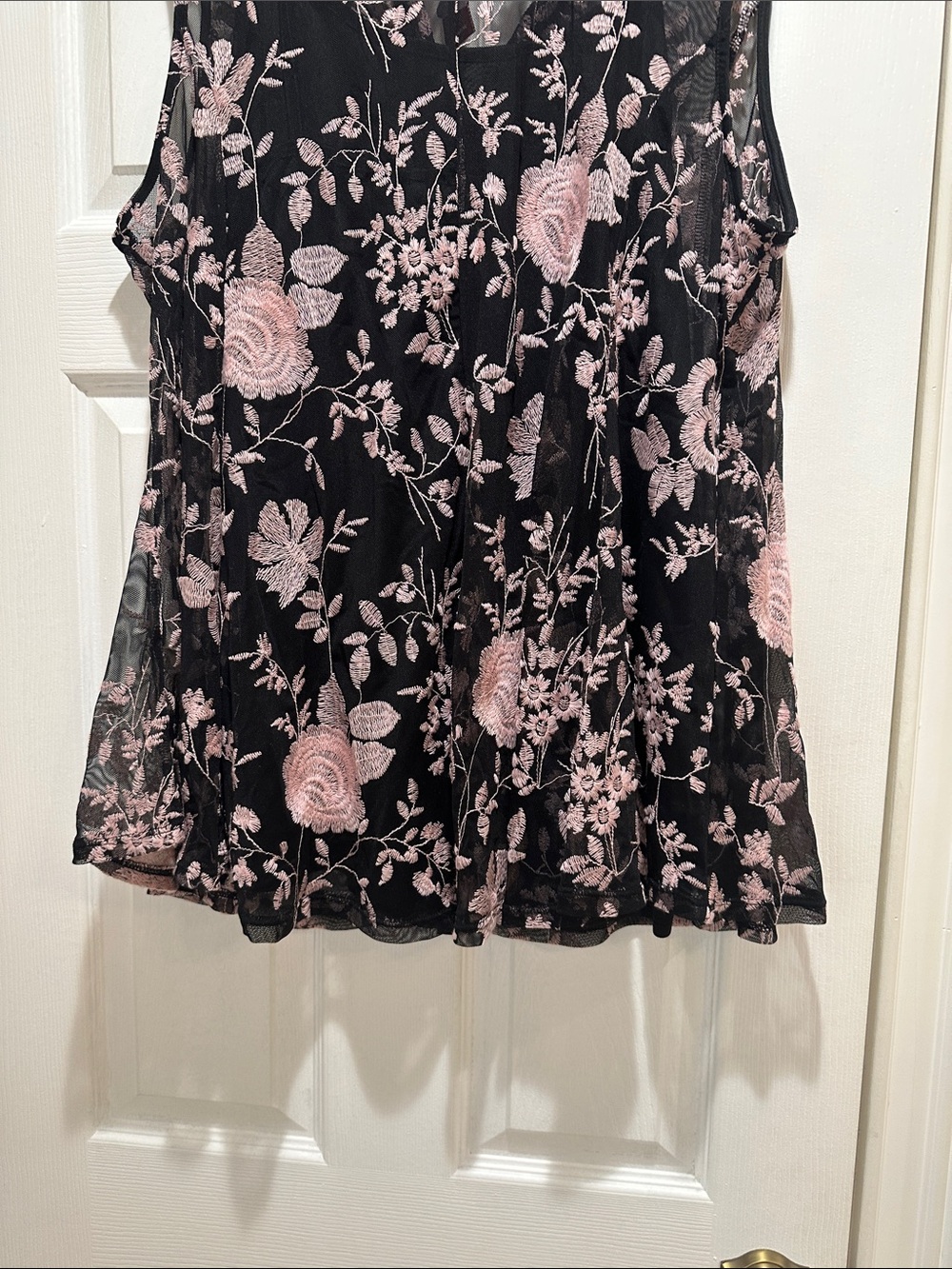Avenue Black Sleeveless Blouse with Pink Floral Embroidery - Picture 11 of 15